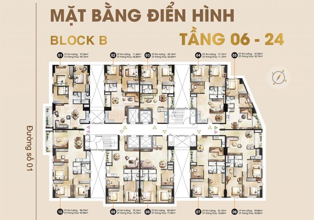 Sơ đồ mặt bằng block B căn hộ Paris Hoàng Kim Quận 2 Thủ Đức TP HCM